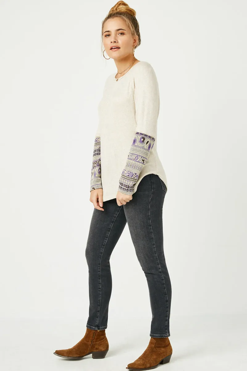 Womens Jacquard Cuffed Brushed Raglan Knit Top sold by Hayden product image thumbnail 3