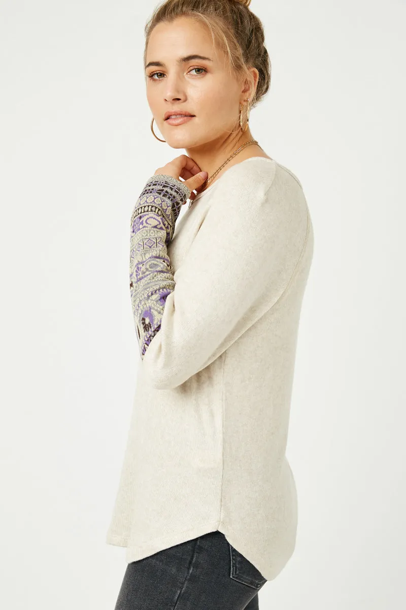 Womens Jacquard Cuffed Brushed Raglan Knit Top sold by Hayden product image thumbnail 4