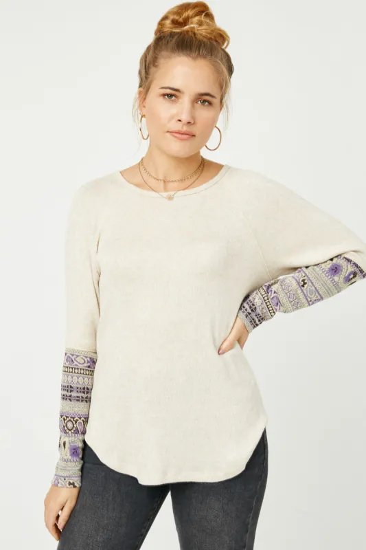 Womens Jacquard Cuffed Brushed Raglan Knit Top sold by Hayden