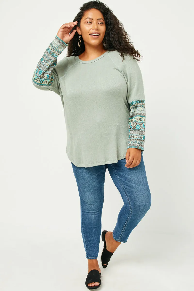 Womens Jacquard Cuffed Brushed Raglan Knit Top sold by Hayden product image thumbnail 2