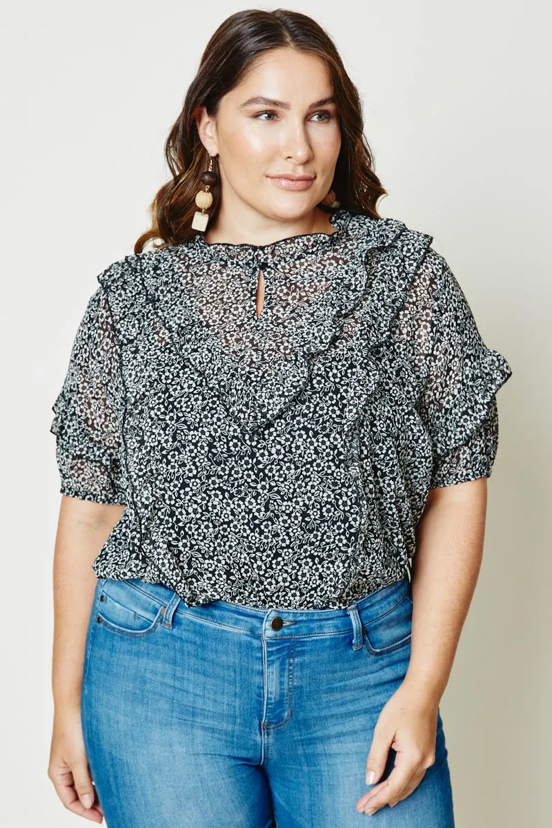 Womens Floral Ruffle High Collar Top sold by Hayden product image thumbnail 2