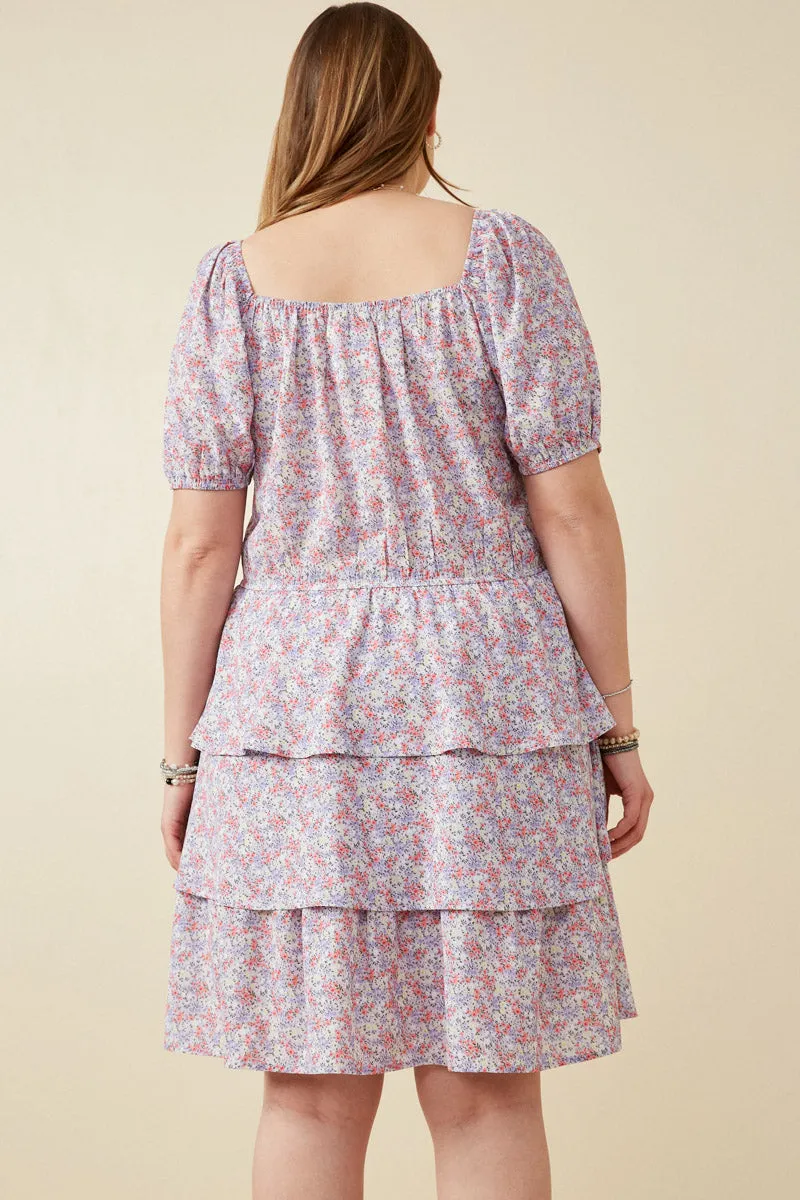 Womens Ditsy Floral Ruffle Tiered Smocked Puff Sleeve Dress sold by Hayden product image thumbnail 4