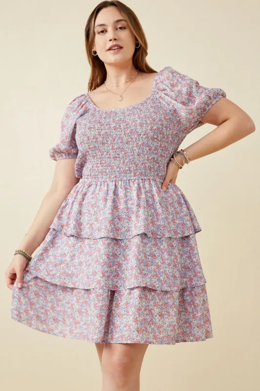 Womens Ditsy Floral Ruffle Tiered Smocked Puff Sleeve Dress sold by Hayden