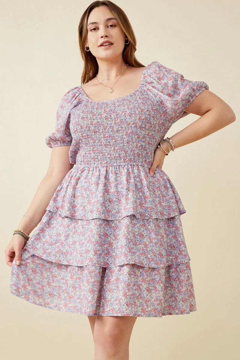 Womens Ditsy Floral Ruffle Tiered Smocked Puff Sleeve Dress sold by Hayden