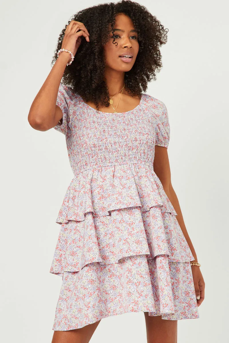 Womens Ditsy Floral Ruffle Tiered Smocked Puff Sleeve Dress sold by Hayden product image thumbnail 5