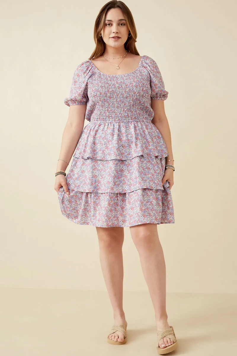 Womens Ditsy Floral Ruffle Tiered Smocked Puff Sleeve Dress sold by Hayden product image thumbnail 2