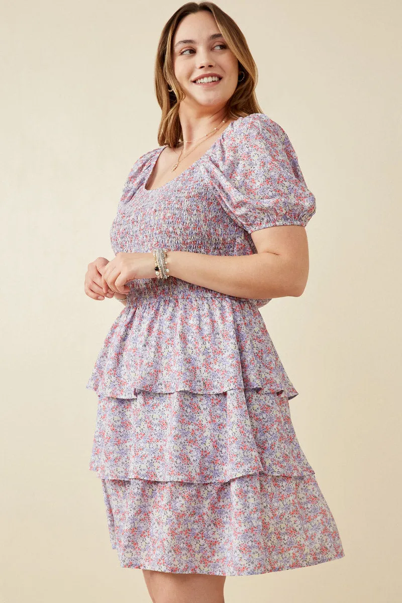 Womens Ditsy Floral Ruffle Tiered Smocked Puff Sleeve Dress sold by Hayden product image thumbnail 3