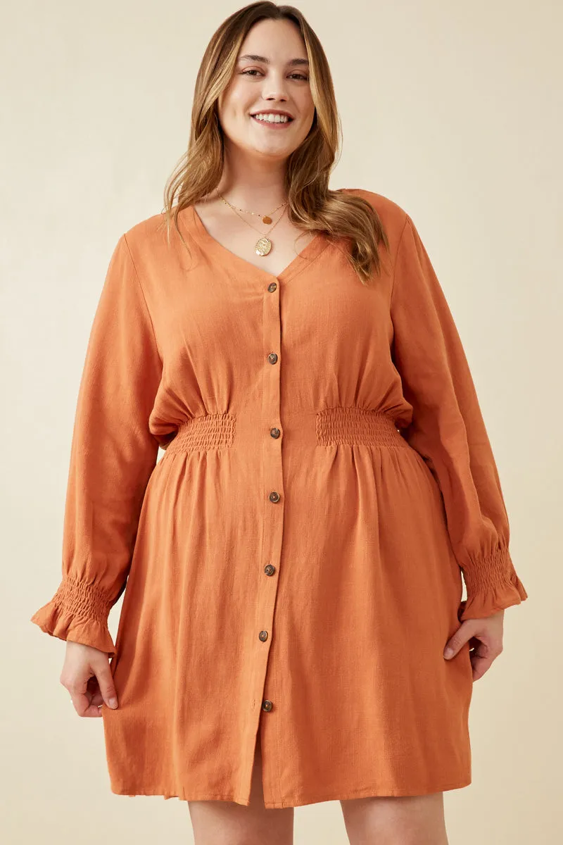 Womens Smock Detail Button Down V Neck Dress sold by Hayden