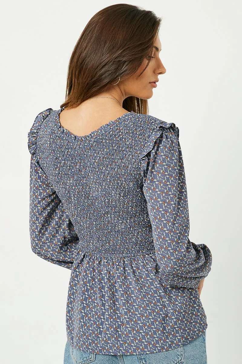 Womens Smocked Ruffled Long Sleeve Blouse sold by Hayden product image thumbnail 4