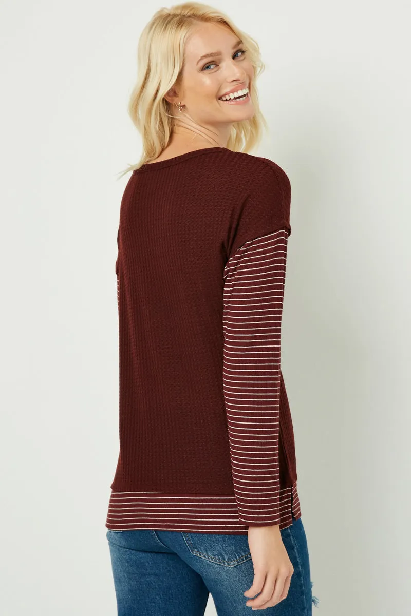 Womens Contrast Striped Sleeve Knit Top sold by Hayden product image thumbnail 4