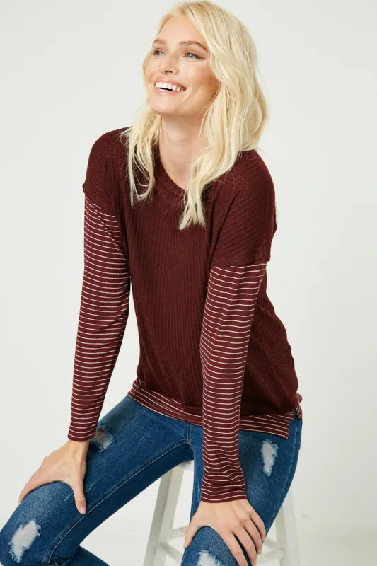 Womens Contrast Striped Sleeve Knit Top sold by Hayden
