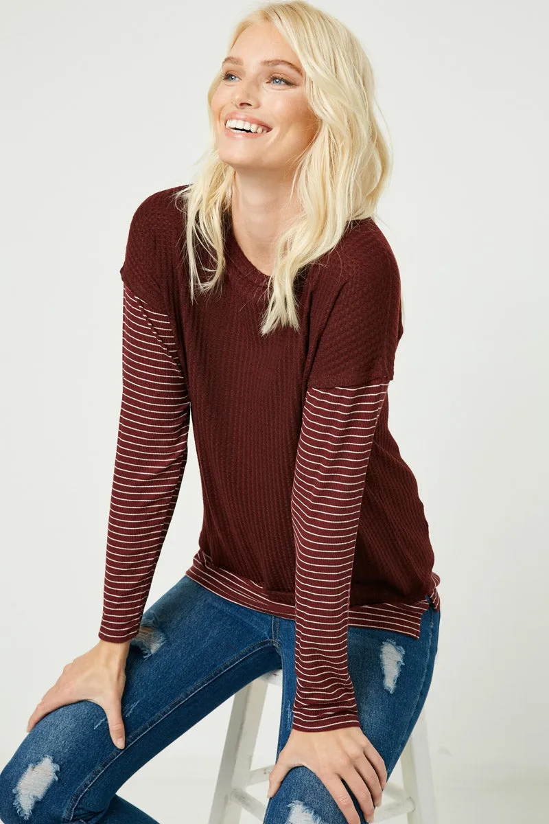 Womens Contrast Striped Sleeve Knit Top sold by Hayden