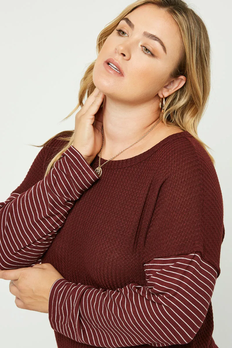 Womens Contrast Striped Sleeve Knit Top sold by Hayden product image thumbnail 5