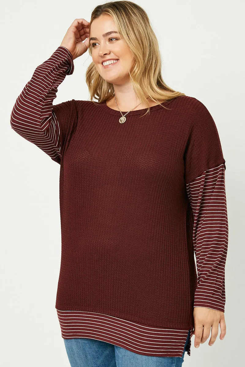 Womens Contrast Striped Sleeve Knit Top sold by Hayden product image thumbnail 2