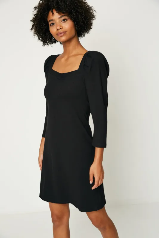 Womens Puff Sleeve Square Neck Knit Dress made by Hayden