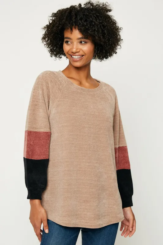 Womens Chunky Knit Color Block Top sold by Hayden