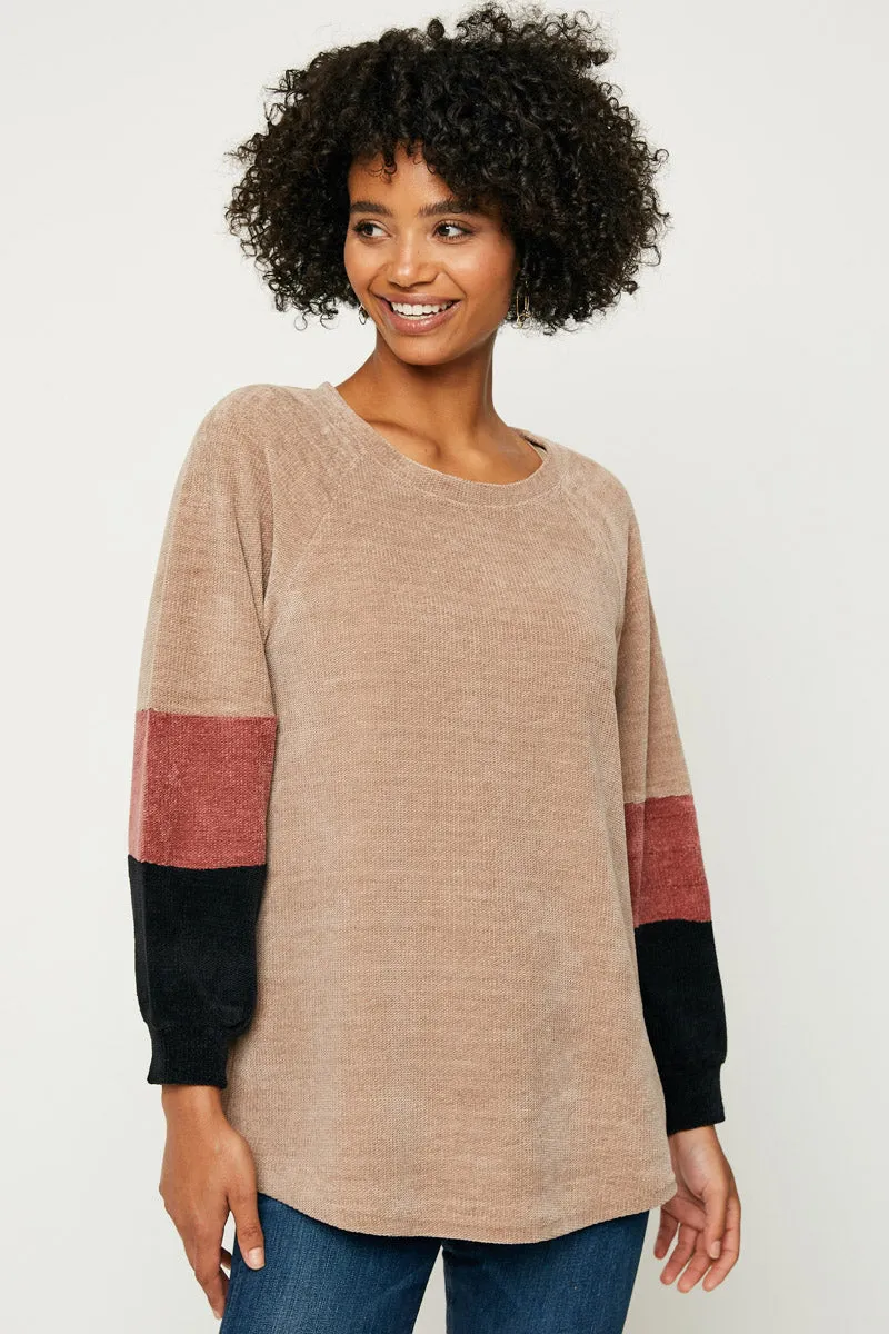 Womens Chunky Knit Color Block Top sold by Hayden