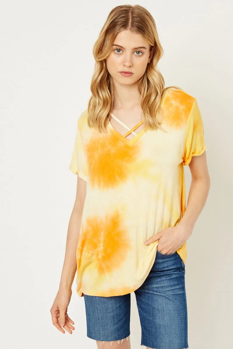 Womens V-Neck Criss-Cross Tie Dye Tee sold by Hayden product image thumbnail 4