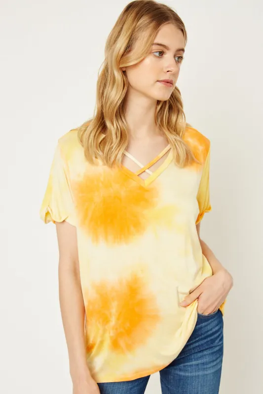 Womens V-Neck Criss-Cross Tie Dye Tee sold by Hayden