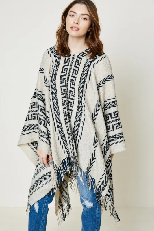 Womens Embroidered Patterned Sweater Poncho made by Hayden