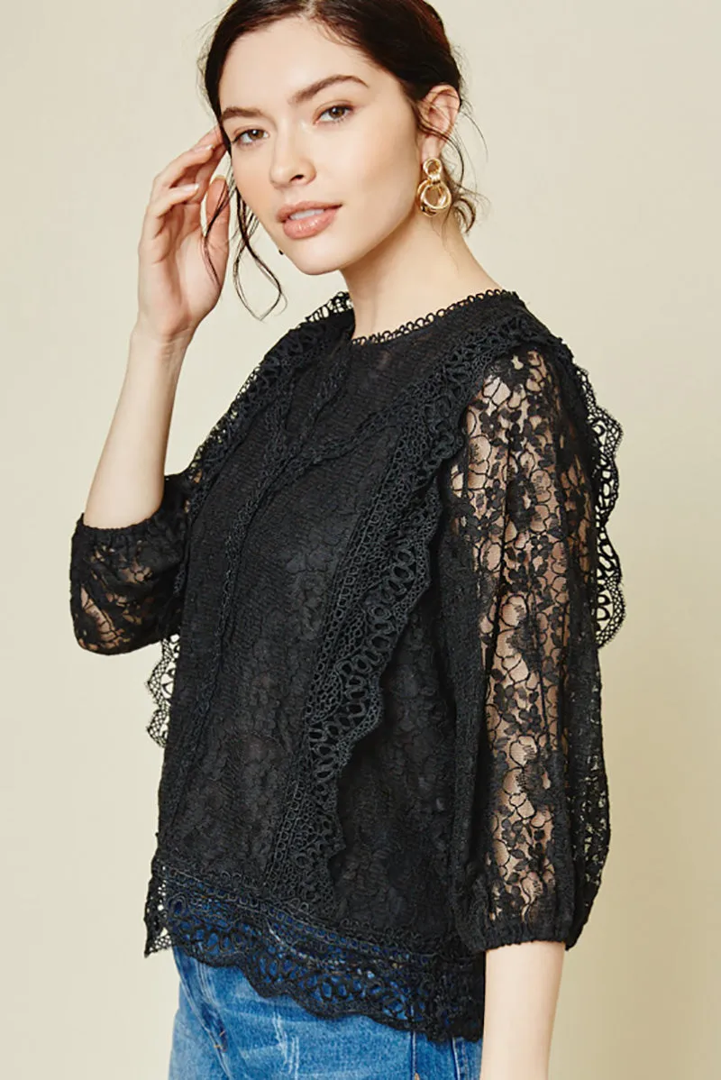 Womens Puff Sleeve Lace Trim Blouse sold by Hayden product image thumbnail 3