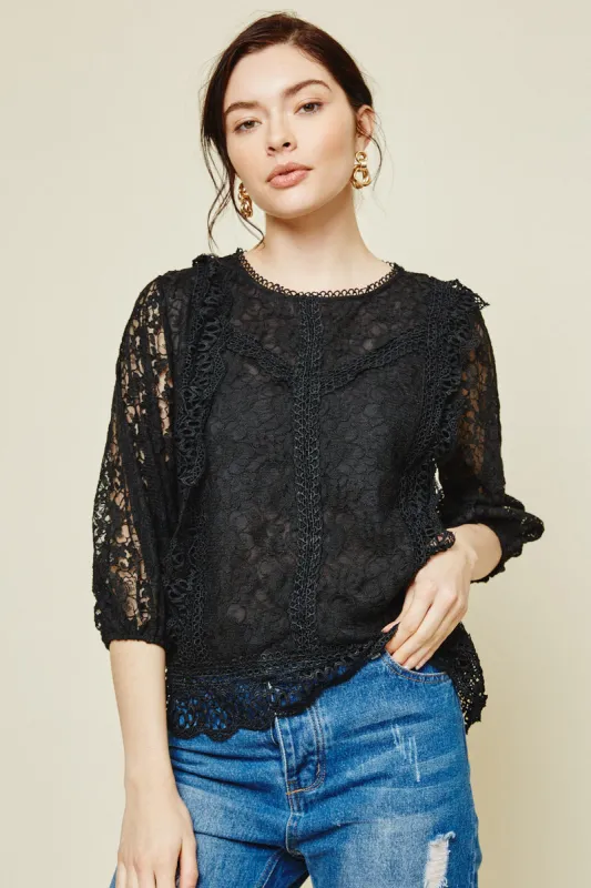 Womens Puff Sleeve Lace Trim Blouse sold by Hayden