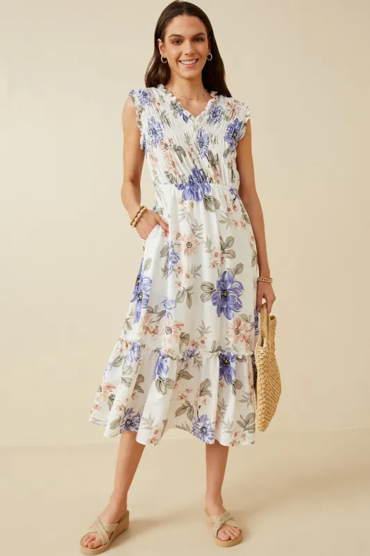Womens Romantic Floral Placement Smocked Tank Dress sold by Hayden