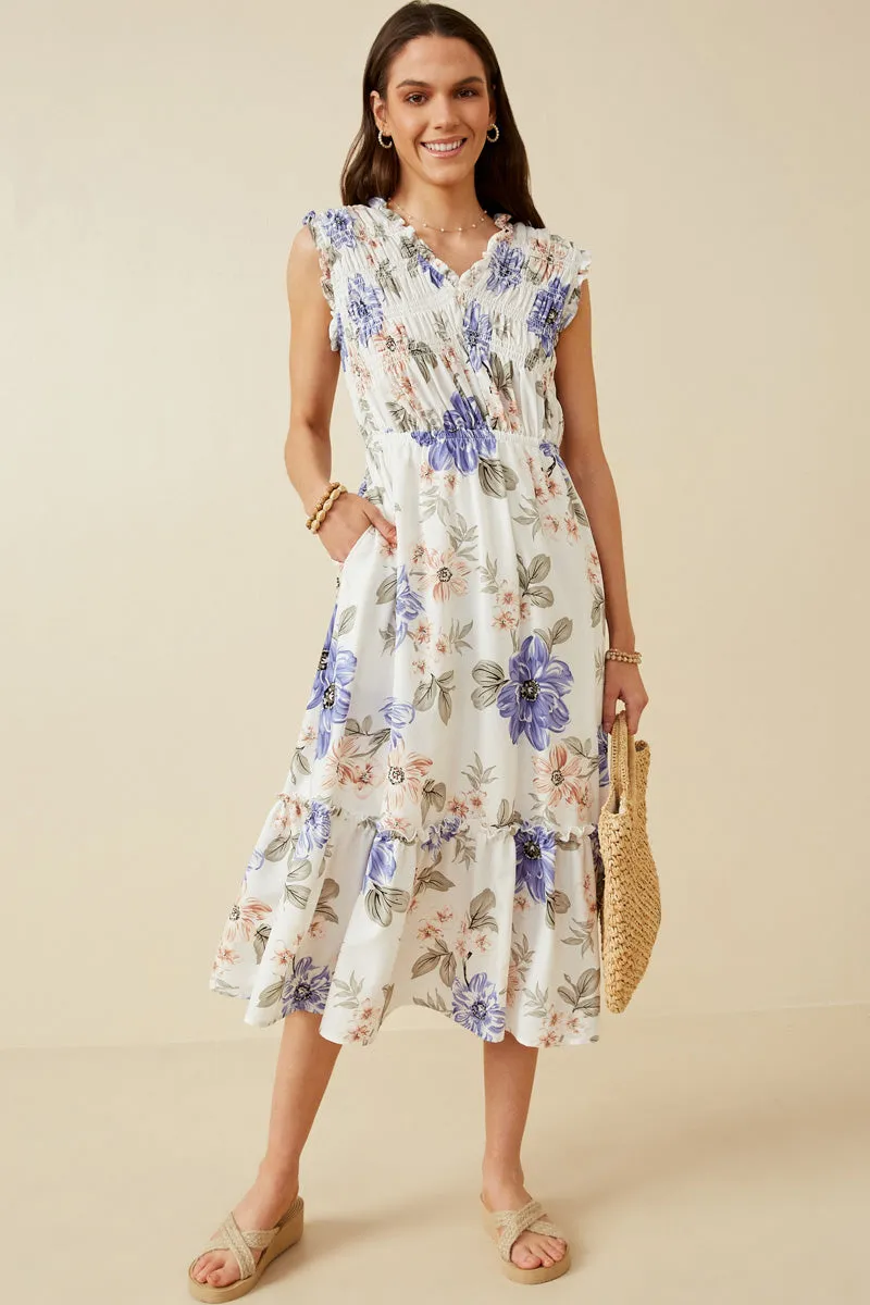 Womens Romantic Floral Placement Smocked Tank Dress sold by Hayden