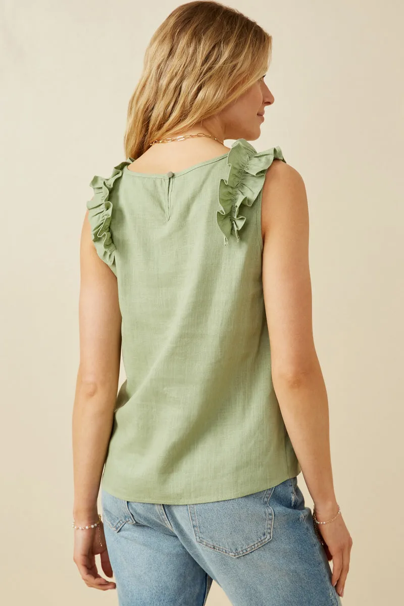 Womens Ruffled Shoulder V Neck Tank sold by Hayden product image thumbnail 4