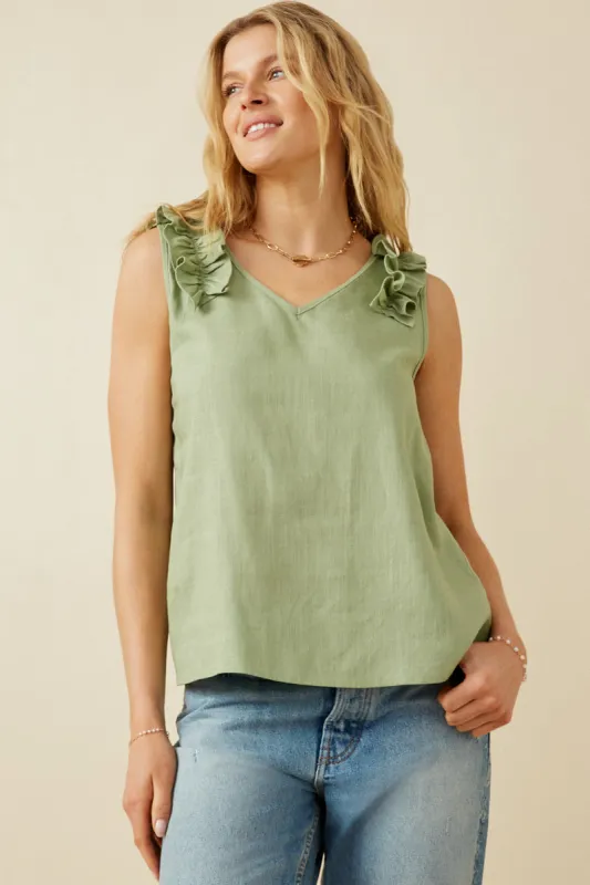 Womens Ruffled Shoulder V Neck Tank sold by Hayden