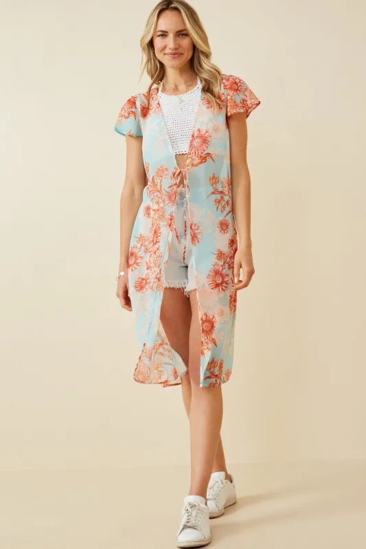 Womens Floral Tie Closure Cap Sleeve Duster sold by Hayden