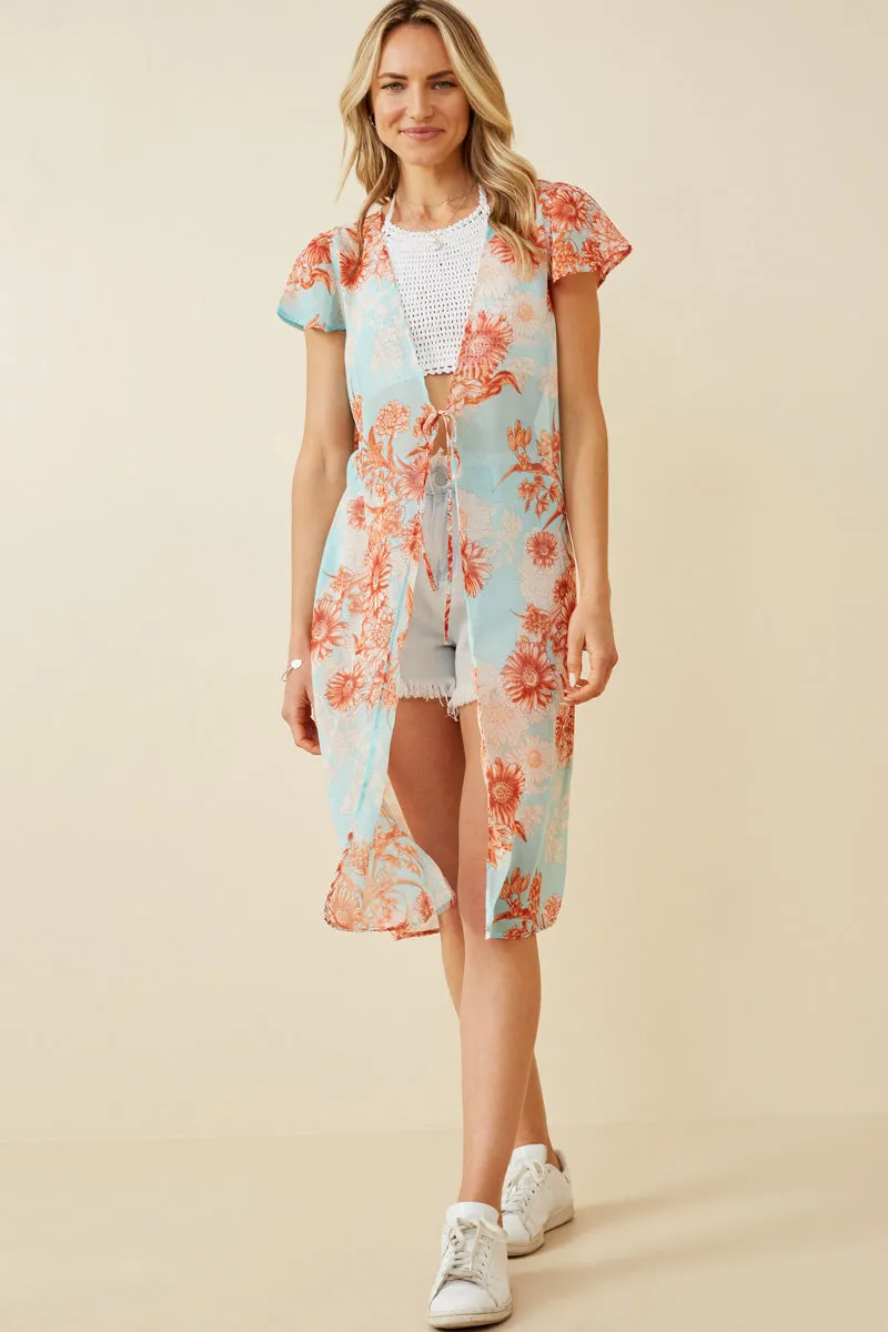 Womens Floral Tie Closure Cap Sleeve Duster sold by Hayden