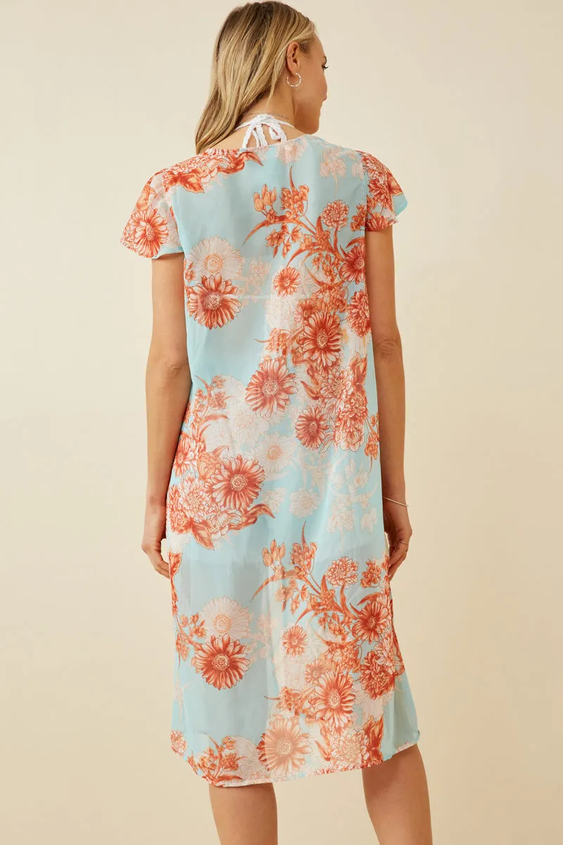 Womens Floral Tie Closure Cap Sleeve Duster sold by Hayden product image thumbnail 4