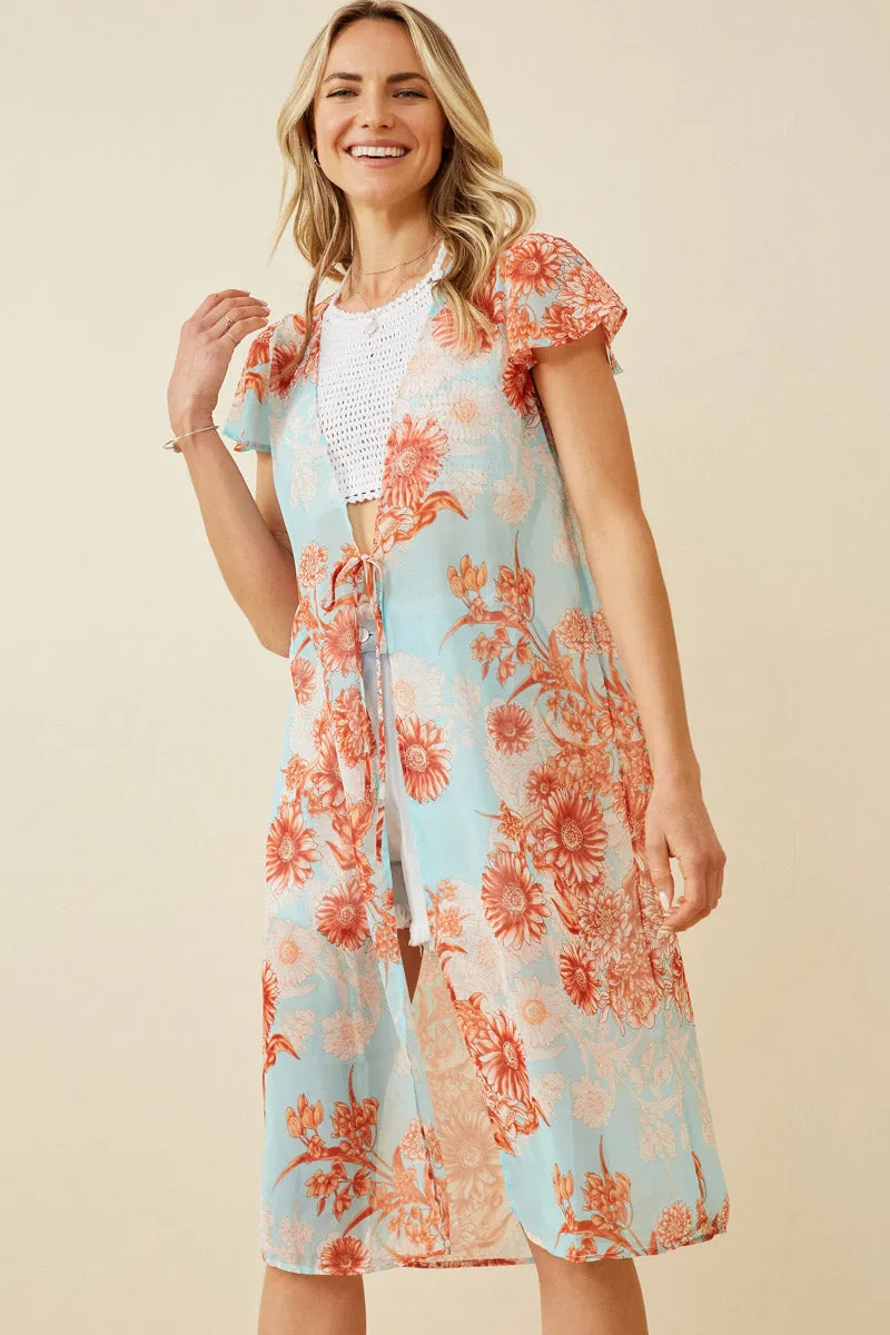 Womens Floral Tie Closure Cap Sleeve Duster sold by Hayden product image thumbnail 2