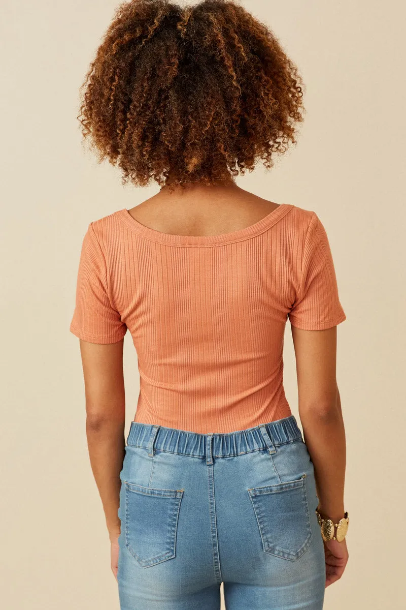 Womens Ribbed Chevron Scoop Neck Knit Bodysuit sold by Hayden product image thumbnail 4