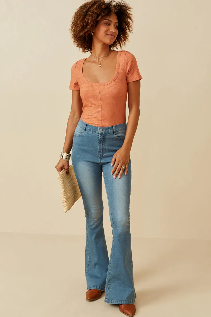 Womens Ribbed Chevron Scoop Neck Knit Bodysuit sold by Hayden product image thumbnail 2