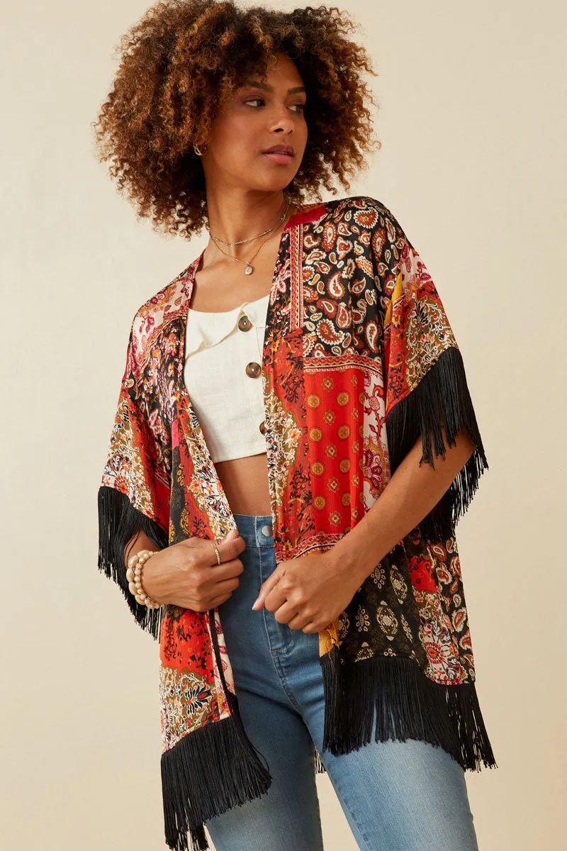Womens Fringe Detail Patch Print Kimono sold by Hayden product image thumbnail 2