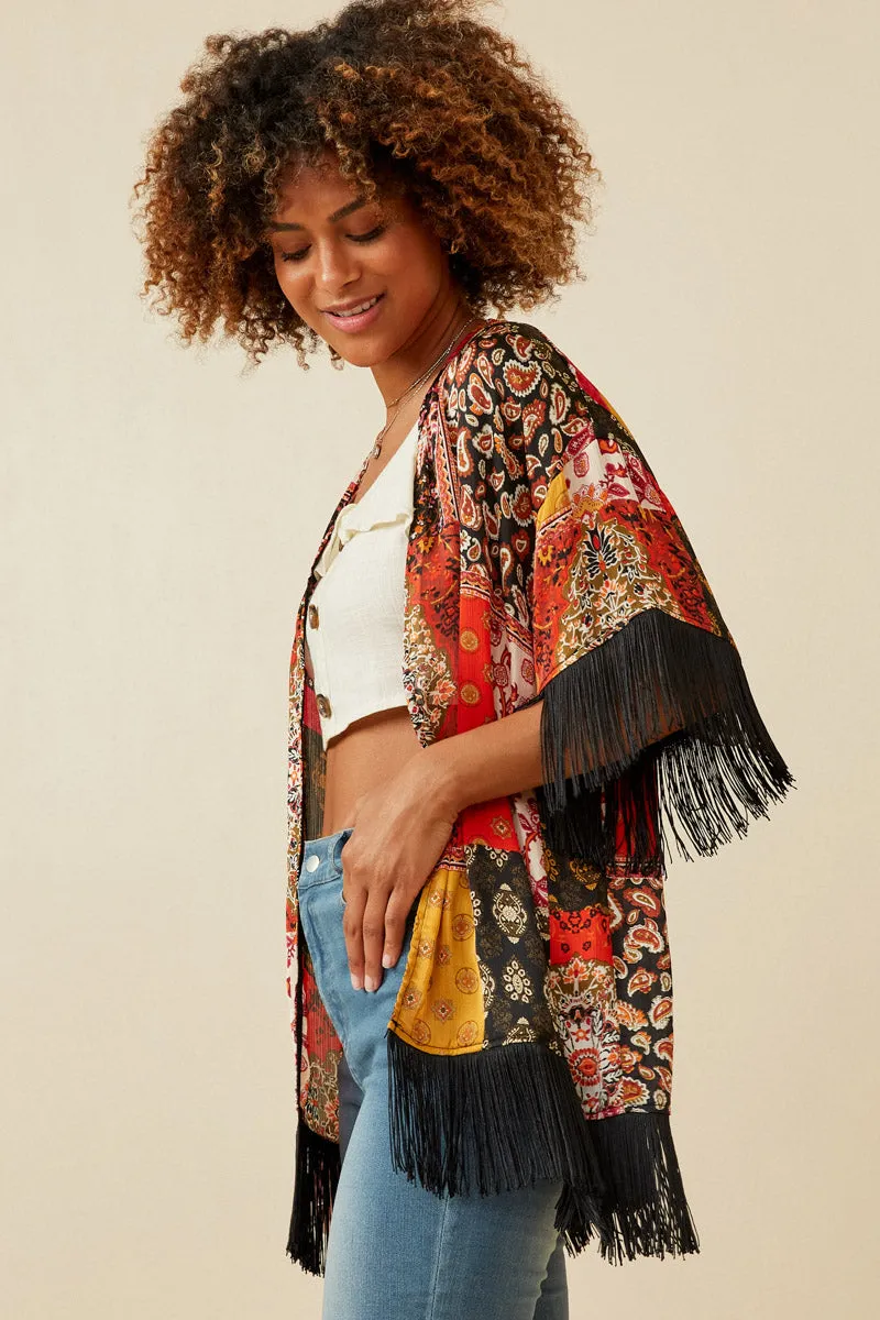 Womens Fringe Detail Patch Print Kimono sold by Hayden product image thumbnail 3
