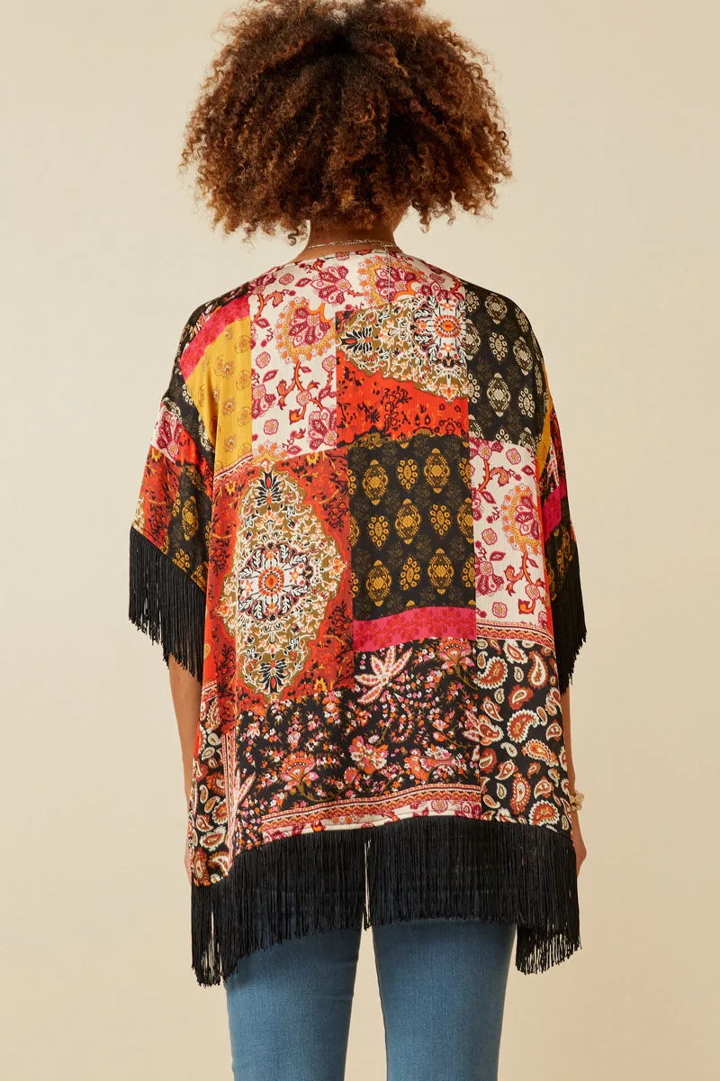 Womens Fringe Detail Patch Print Kimono sold by Hayden product image thumbnail 4