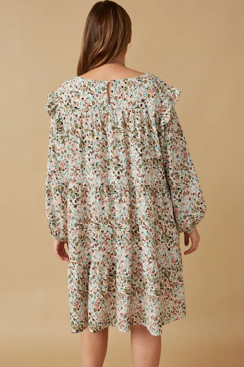 Womens Ditsy Print Ruffle Shoulder Long Sleeve Dress sold by Hayden product image thumbnail 4