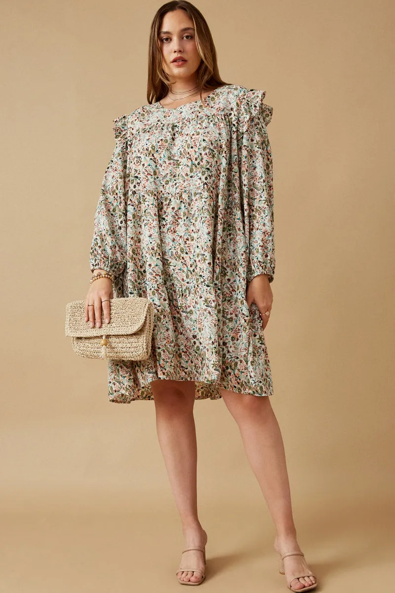 Womens Ditsy Print Ruffle Shoulder Long Sleeve Dress sold by Hayden product image thumbnail 2