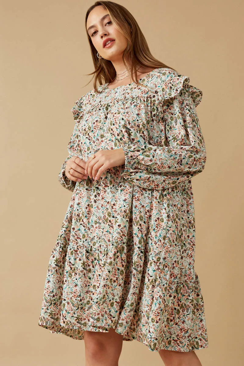 Womens Ditsy Print Ruffle Shoulder Long Sleeve Dress sold by Hayden product image thumbnail 5