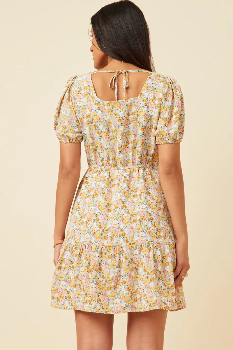 Womens Puff Sleeve Floral Tied Square Neck Dress sold by Hayden product image thumbnail 4