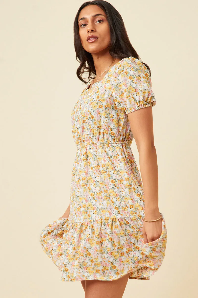 Womens Puff Sleeve Floral Tied Square Neck Dress sold by Hayden product image thumbnail 5