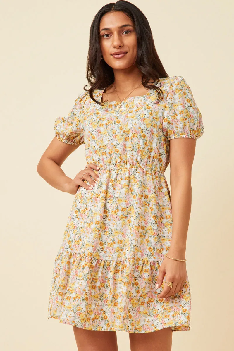 Womens Puff Sleeve Floral Tied Square Neck Dress sold by Hayden product image thumbnail 3