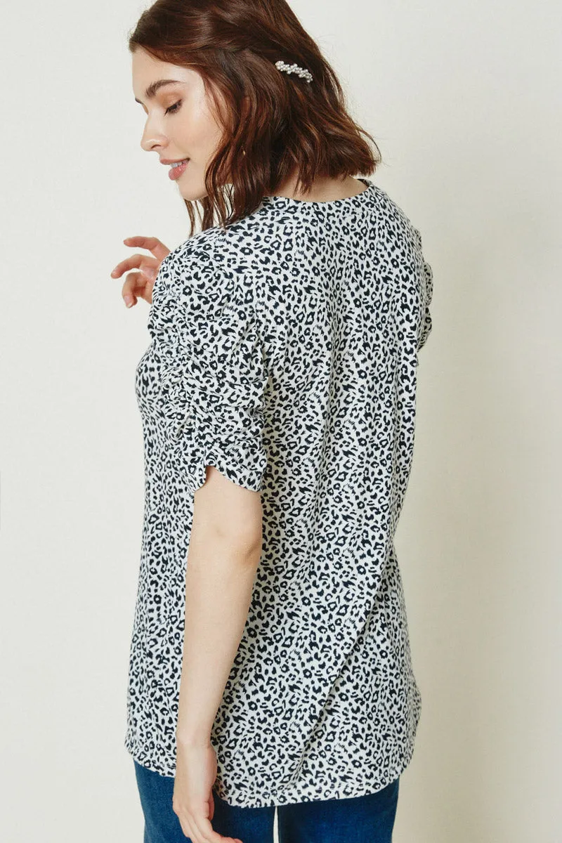 Womens Leopard Short Sleeve Runched V-Neck Tee sold by Hayden product image thumbnail 5