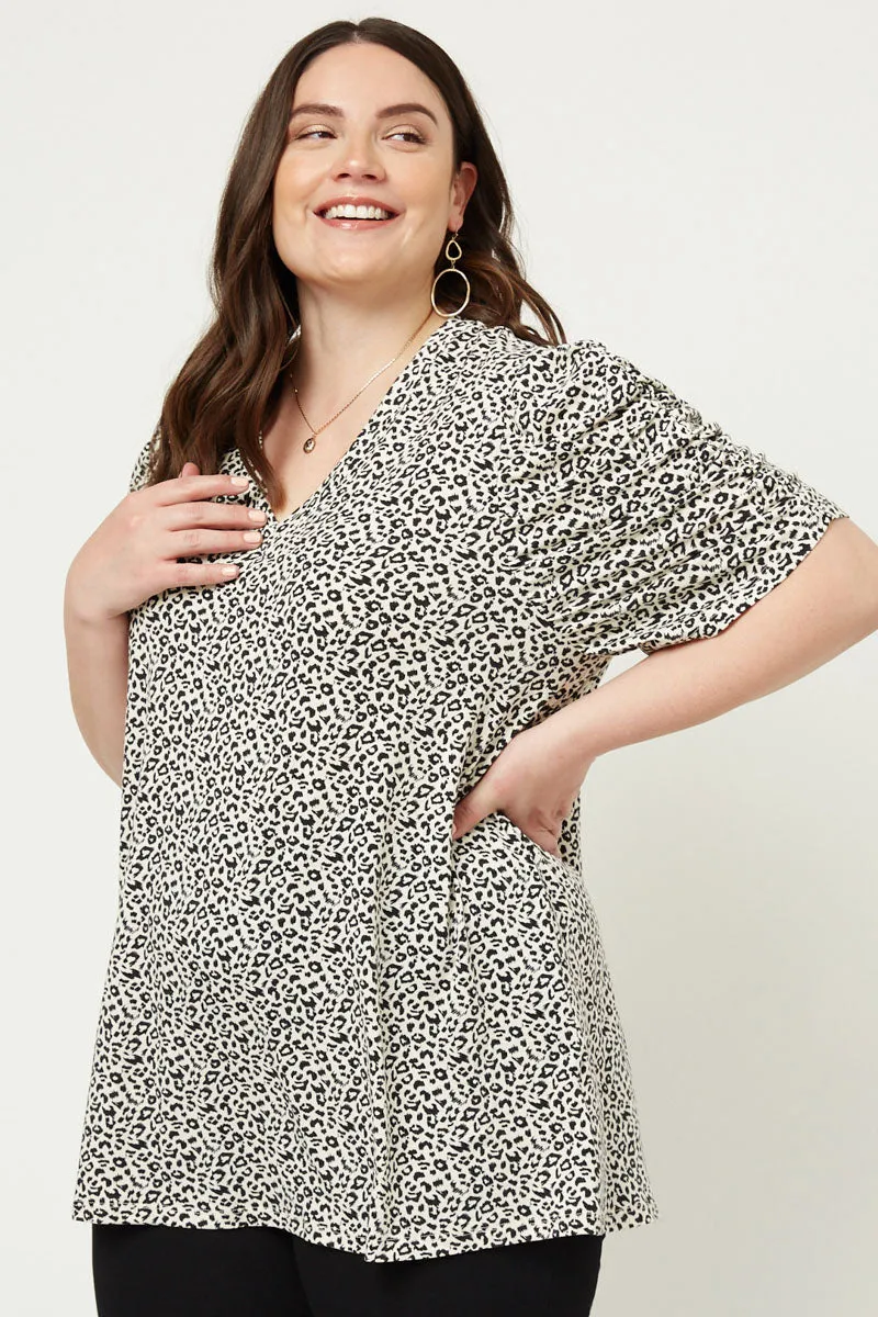 Womens Leopard Short Sleeve Runched V-Neck Tee sold by Hayden product image thumbnail 2