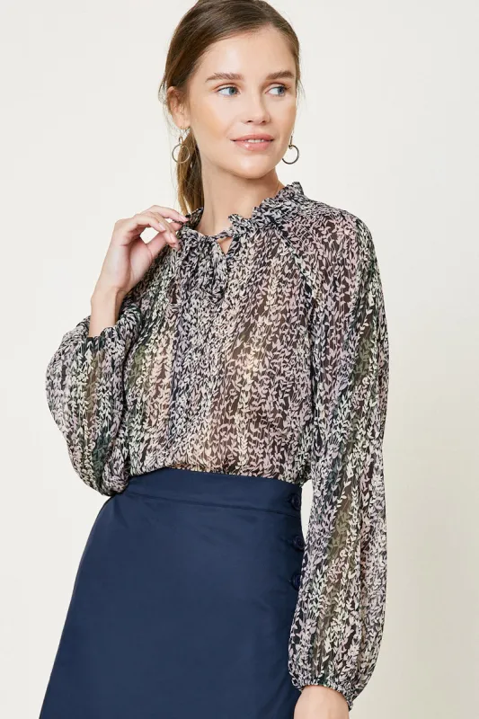 Womens Printed Puff Sleeve Front-Tie Blouse sold by Hayden