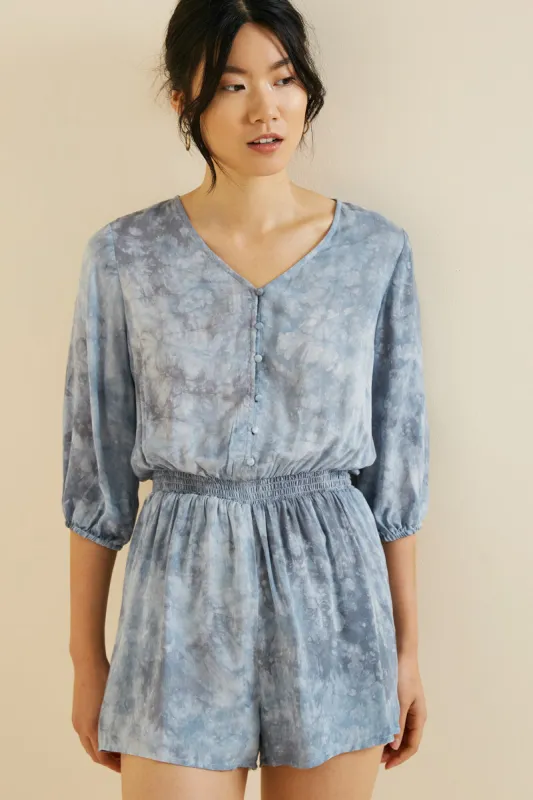 Womens Tie Dye Smock Waist Romper sold by Hayden