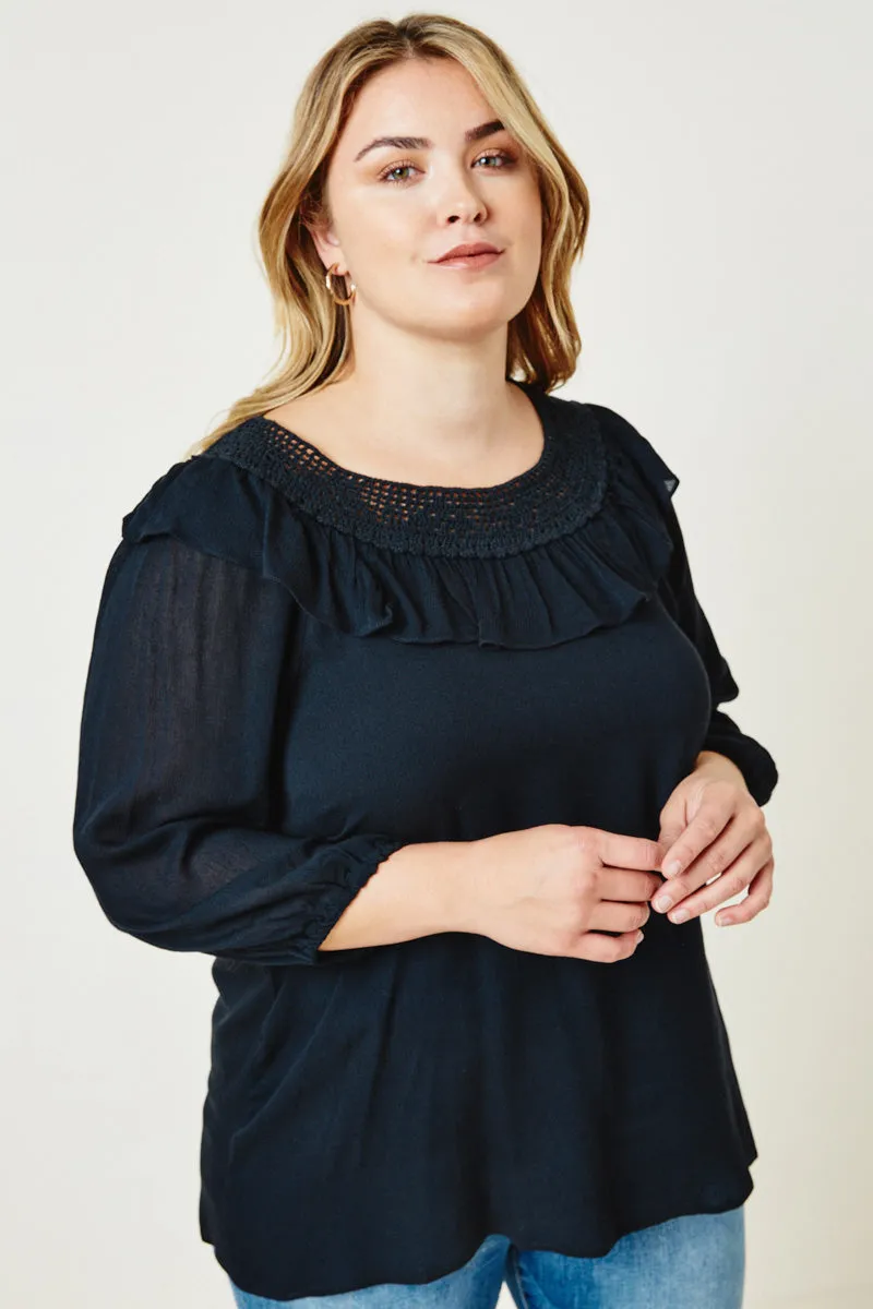 Womens Crochet Ruffle Puff Sleeve Top sold by Hayden product image thumbnail 2